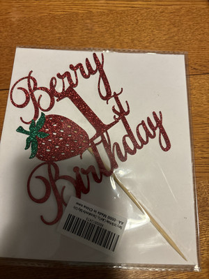 Berry 1st Birthday Cake Topper ~ Red Glittery with Strawberry 6'' × 5.5'' New