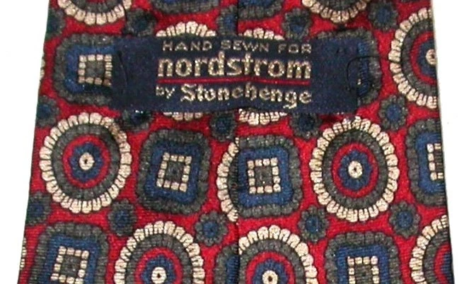 Gravata masculina retrô 100% seda costurada à mão @ Nordstrom marrom geométrica preppy vintage - Imagem 4 de 4