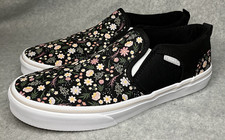 VANS Girl's Missy Size 6.0 Asher Pink Ditsy Floral Black Slip On Casual