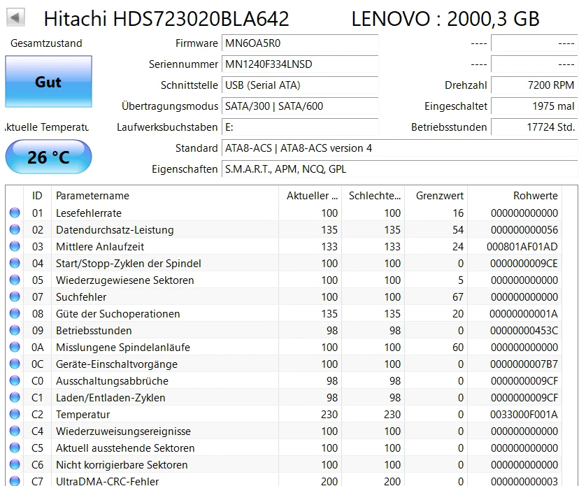 Festplatte Hitachi HDS723020BLA642 - 2TB - 2000GB SATA HDD - Bild 2 von 2