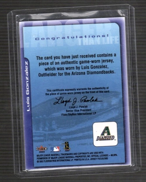 2002 Fleer Jersey Edition Focus Larger than Life Relic Card Luis Gonzalez - Image 2 of 2