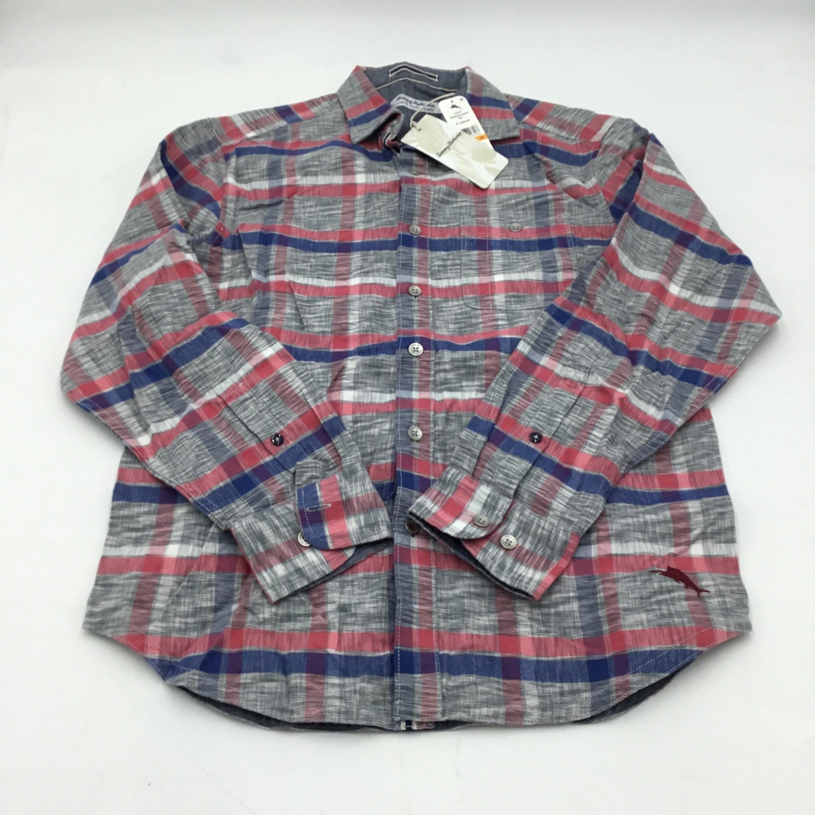 Tommy Bahama Mens Canyon Beach Bonfire Plaid Shirt in Carbon Grey Size Small