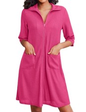 Ekouaer Zipper Robes for Women Waffle Knit Bathrobes Short Lightweight Knee L...