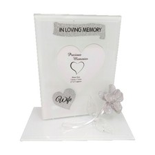 Glass Memorial Photo Frame with Silver Glitter Flower - In Loving Memory Wife