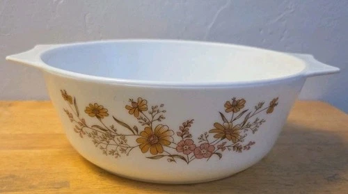 Pyrex England Woodland Country Autumn Bowl 3 cup white pink brown flowers
