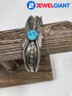 STERLING SILVER NAVAJO TURQUOISE 7.50 INCH CUFF BRACELET HEAVY 48.0G #GL278