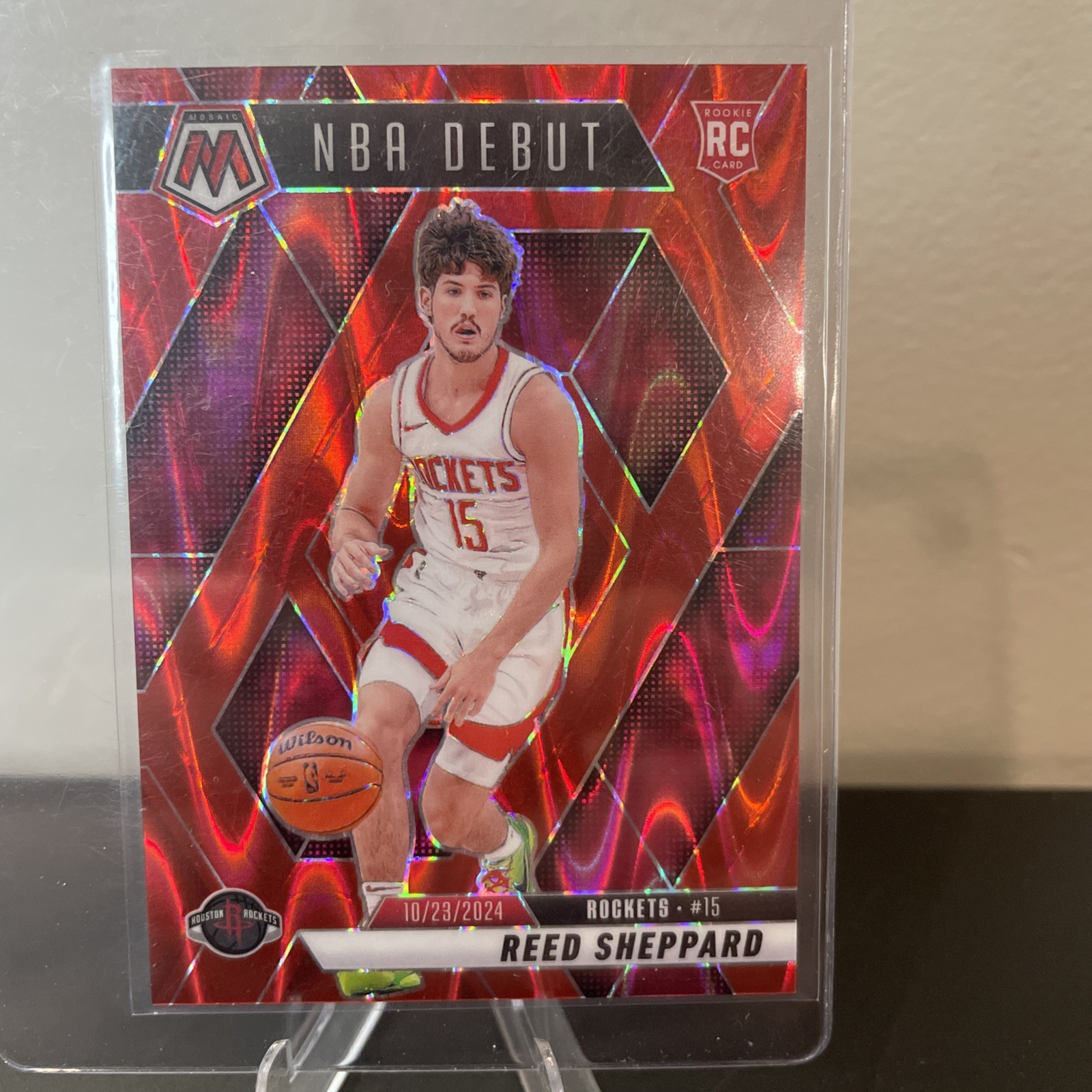 2024-25 Mosaic Reed Sheppard RC Red Seismic NBA Debut #105/299 Rockets