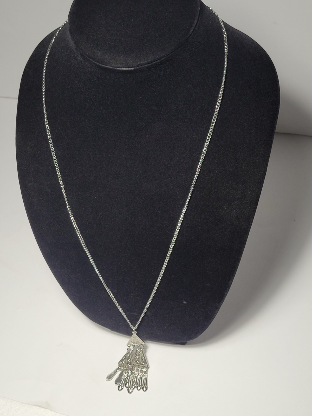 Silver Tone Triangular Dangle Pendant Necklace Et… - image 4