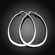 Designer Inspired 925 Sterling Silver 68mm x45mm Large Flat Smooth Hoop Earrings