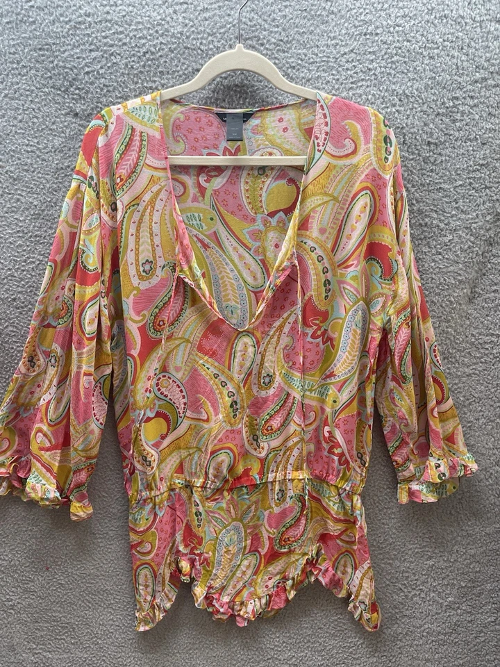 Túnica de encubrimiento de playa Moda International transparente talla S parte superior con volantes inferior seda transparente Foto 3 de 4