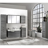 Komplett Badezimmer Set Eiche Waschtisch LED Spiegelschrank BadmöBel Hochschrank