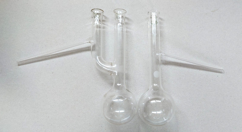 Lot of 2 ~ Vintage PYREX 125 ml Distilling Flask Single & Dual Tubes