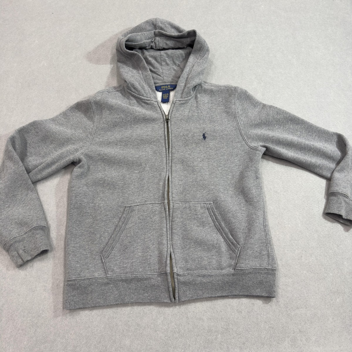 Polo Ralph Lauren Hoodie Boys 14-16 Gray Full Zip Fleece Logo