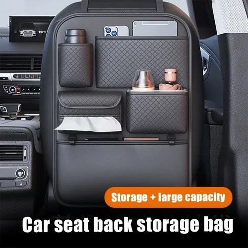 Car Seat Back Storage Bag Organizer PU Leather Multi‑Pocket Hanging Bag Holder