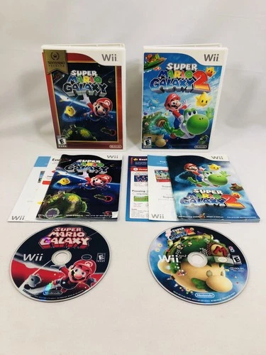 Nintendo Wii - Super Mario Galaxy 1 and 2 Bundle CIB Complete w/Manual Tested