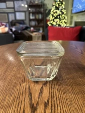 Anchor Hocking 1932 VTG Design Glass Ribbed Square Refrigerator Dish Lid 4.5"