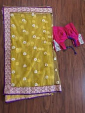Net Women Bollywood Designer Ethnic Saree Wedding Party Wear Sari Blouse
