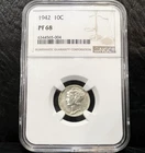 1942 Proof Mercury Dime NGC PF68 high grade stunner