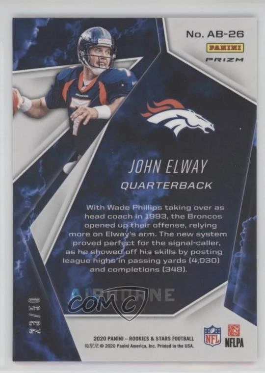2020 Panini Rookies & Stars Airborne Pink /50 John Elway #AB-26 HOF - Image 2 of 2