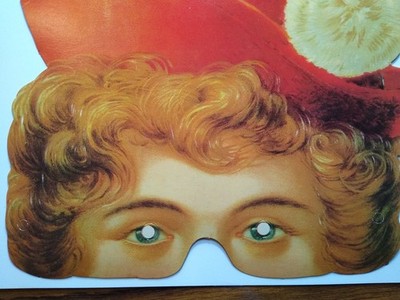 Vintage Style Paper Mask Red Jester Hat Pom Poms Curly Hair Costume Party