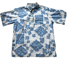Vintage Go Barefoot Hawaiian Floral Camp Shirt Mens L Short Sleeve USA Cotton