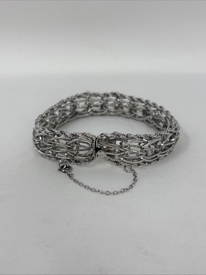 Vintage Elco Sterling Silver Bracelet Wrapped Chain Heart Box Clasp 31g 7.5in
