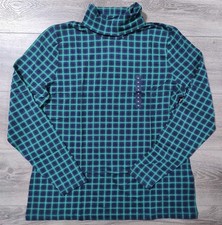 Lands End Baselayer Turtleneck Womens X-Large 18 Green Blue Plaid Lightweight