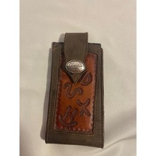 American West Brown Leather Hand Tooled Cell Phone Holster Belt Case Concho