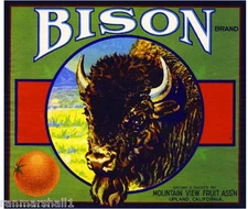 Upland San Bernardino Bison Buffalo Orange Citrus Fruit Crate Label Art Print
