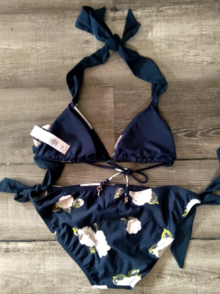 NUEVO JUICY COUTURE Azul Marino Camillia Medio Top XL/Parte Inferior Grande Floral Foto 2 de 4