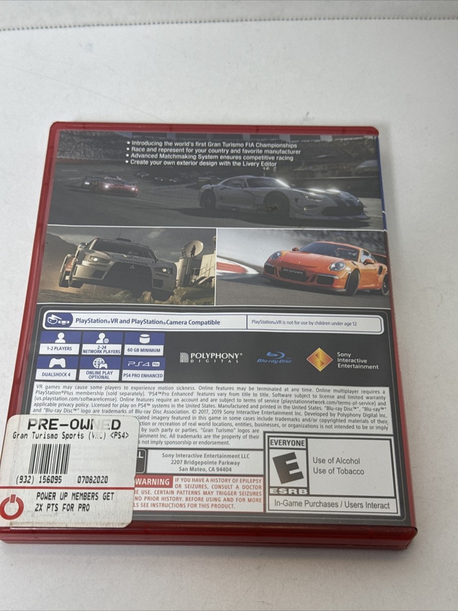 Gran Turismo: Sport (Sony Playstation 4/PS4) Video Game No Manual
