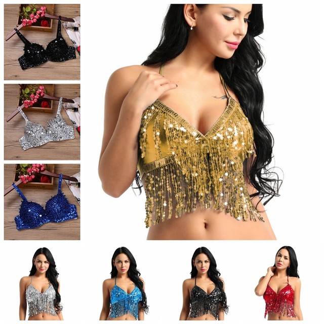 Women's Belly Dance Costume Sequin Tassel Beaded Bra Top Samba Dancing Party Women's Belly Dance Costume Sequin Tassel Beaded Bra Top Samba Dancing Party
