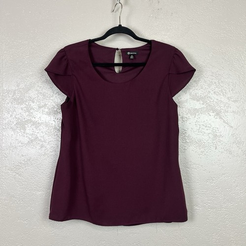 Blusa Versona Mujer M Borgoña Sin Mangas Volantes Hombro Poliéster - Imagen 18 de 19