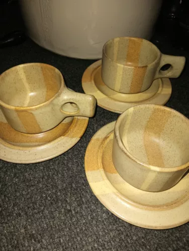 Jim McBride StoneWare Coffee Mug And Plates 3 Set 
