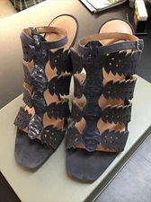 Eight Fifteen Womans Bonfire Laser Cut Ankle Strap  Heels Sz 9M Slate Suede NEW