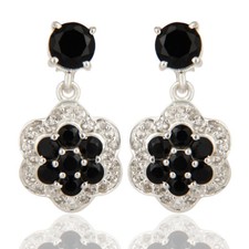 Black Onyx White Topaz 925 Sterling Silver Dangle Earrings Gemstone Jewelry