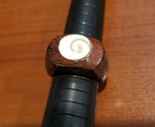 Coconut wood ring, brown, seashell inlay, size 6.5