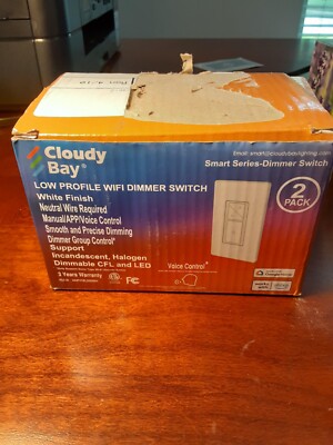 2-pack CLOUDY BAY Low Profile WiFi Dimmer Switch CBLD005WH Remote/Voice