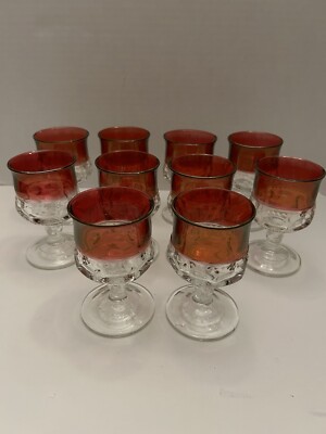 10- Kings Crown Ruby Cranberry Red Flashed Claret Wine Goblet Thumbprint 4.25''