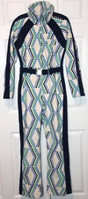 Neve by CK Bradley Vixen One Piece Stretch Ski Suit X Print Blue Retro - M - NEW