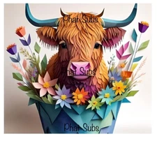 20oz Sublimation Tumbler Wrap 3D Paper Highland Cow Ready To Press Heat Transfer