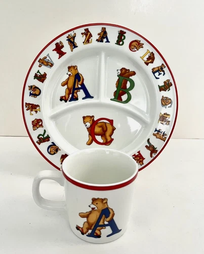 Tiffany Co Alphabet Bears Childs Plate Mug Cup Ceramic ABC’s 1994