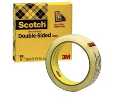 Scotch 665 Permanent Double Sided Tape, 1" x 1296", 3" Core