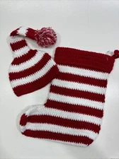 So Dorable Baby Hand Crocheted Santa Stocking And Hat Set Newborn + 10 pounds