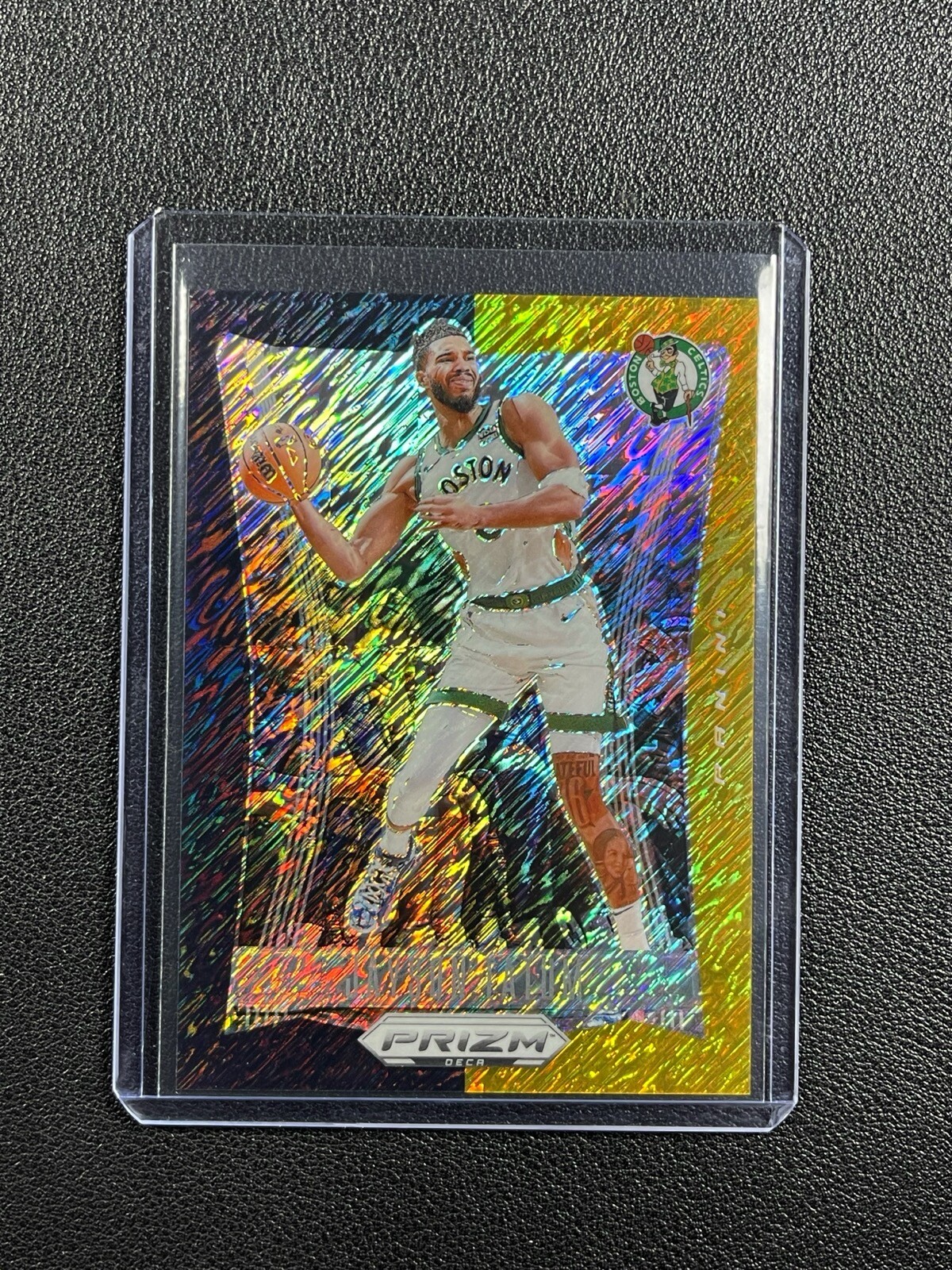 JAYSON TATUM 2023-24 PANINI PRIZM DECA #189 BLACK & GOLD SHIMMER FOTL 3/8