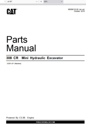 CAT Caterpillar 308 CR Mini Excavator GG81-Up Parts Catalog Manual