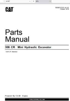 CAT Caterpillar 308 CR Mini Excavator GG81-Up Parts Catalog Manual