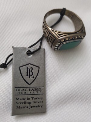 アクセサリー BLACK LABEL RING silver 925 Blac Label Heritage Men's 925 Silver Green Onyx Ring New