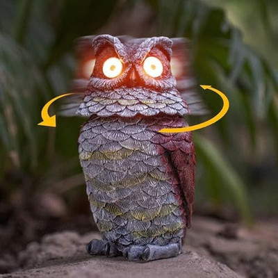 Garden Solar Owl Decoy Statue Outdoor Figurine Light Decor Glowing Eyes Spring M