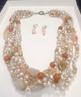 5 strand Pearl , Agate & Crystal Necklace Earring set w/toggle lock  #125 — photo 1